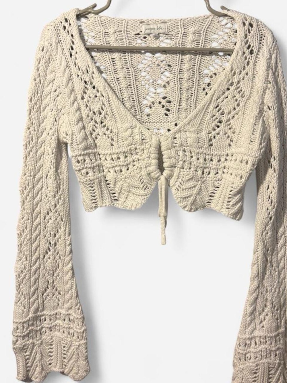 South Moon Under White Cropped Knit Tie-Front Top